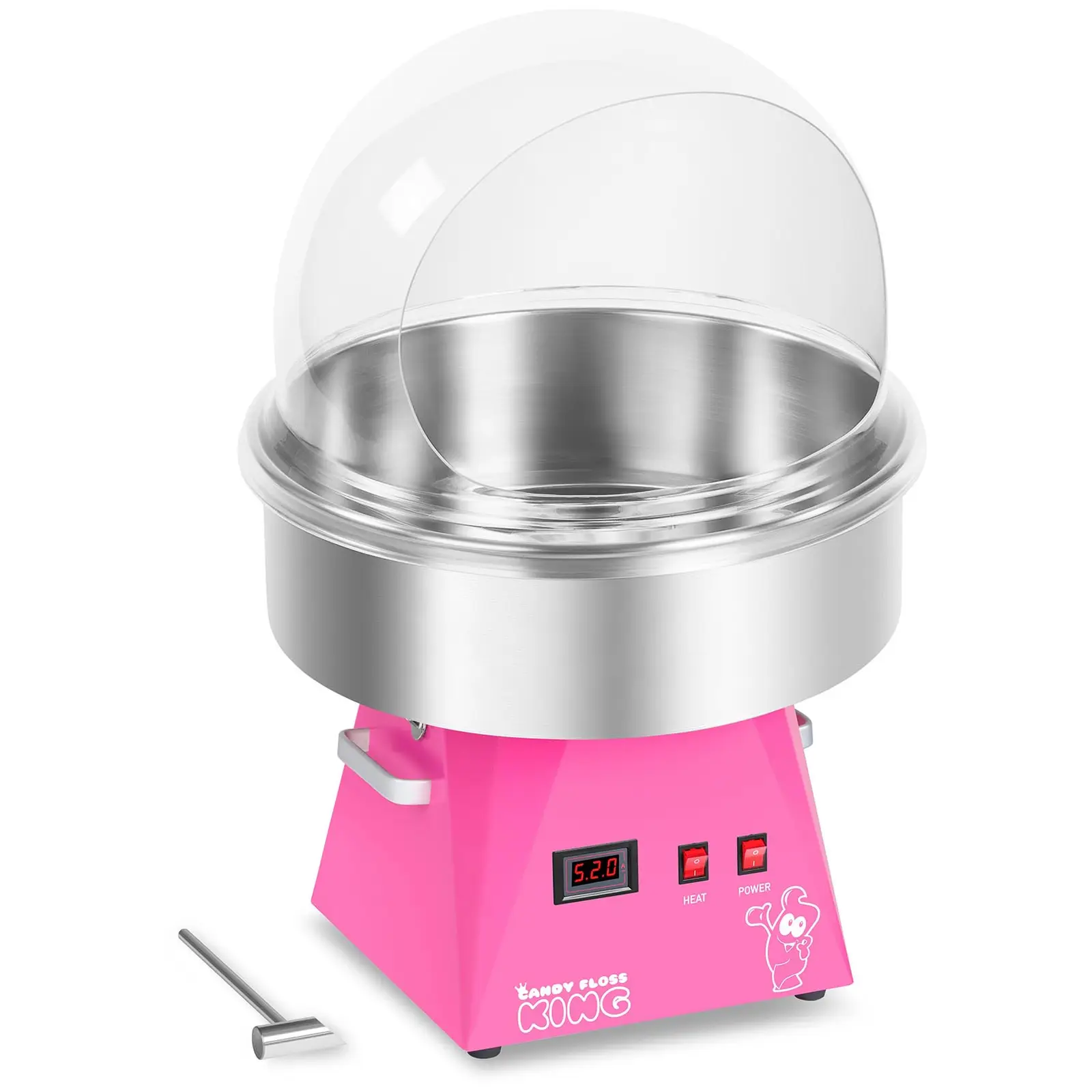 Candyfloss-maskine m. beskyttelseskuppel - 52 cm - pink