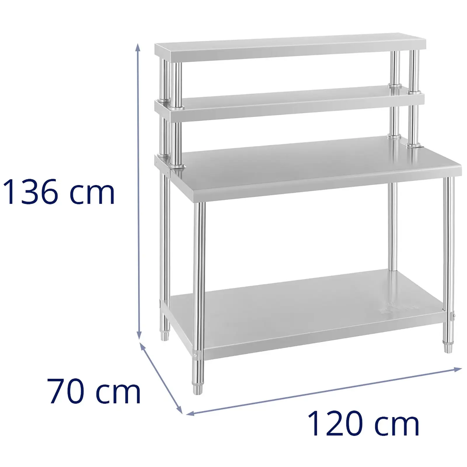 Set - Table inox avec étagère amovible - 120 x 70 cm