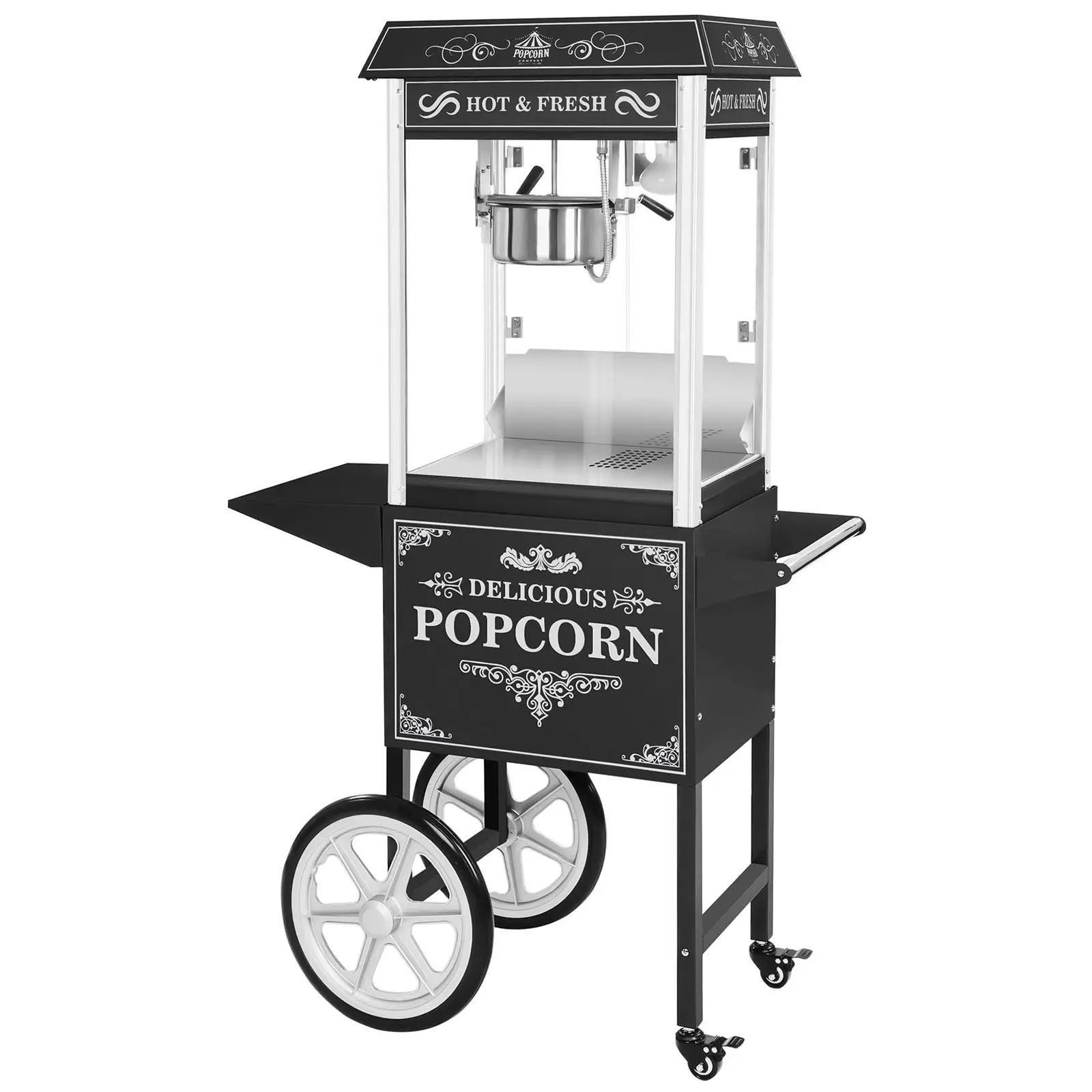 Set machine à popcorn avec chariot et ampoule LED — Allure rétro — Noire (Couleur(s): Noir)