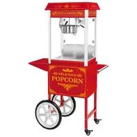 Popcornmaskine med vogn og LED-belysning - retrodesign - rød