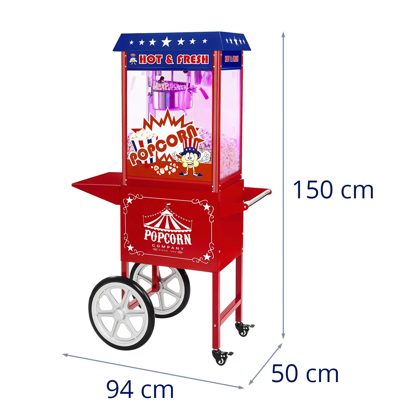 Popcorn machine with cart and LED RGB-Lighting - USA Design - red (11)
