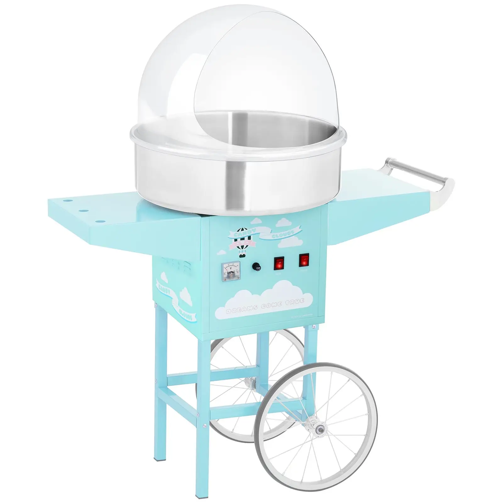 Levně Stroj na cukrovou vatu s vozíkem a ochranným krytem 52 cm 1 200 W tyrkysový - Stroje na cukrovou vatu Royal Catering