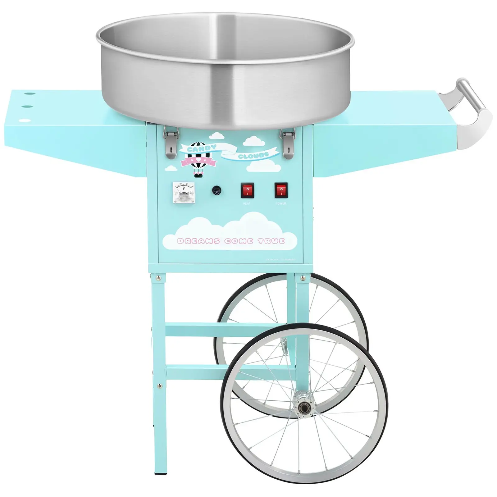 Candy floss machine set with cart and sneeze guard - 52 cm - 1,200 W - turquoise