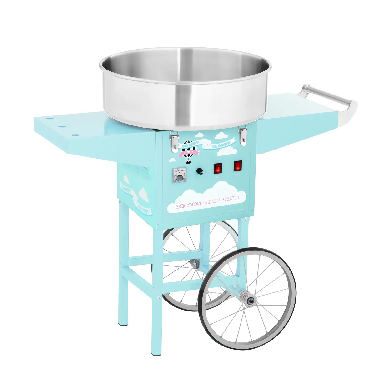 Stroj na cukrovou vatu s vozíkem a ochranným krytem - 52 cm - 1 200 W - tyrkysový (Hmotnost zásilky: 0 kg)