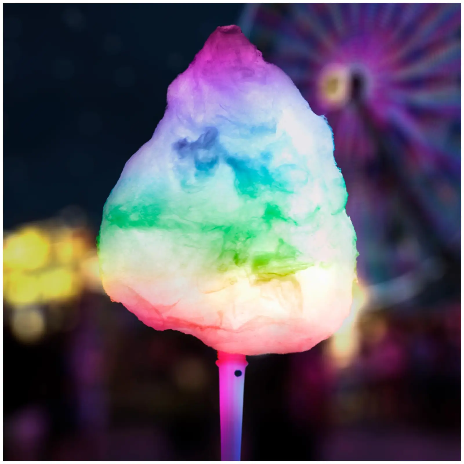 Candy Floss Machine Set with LED Cotton Candy Sticks - 52 cm - 1,200 W - Sneeze guard - 50 pcs.