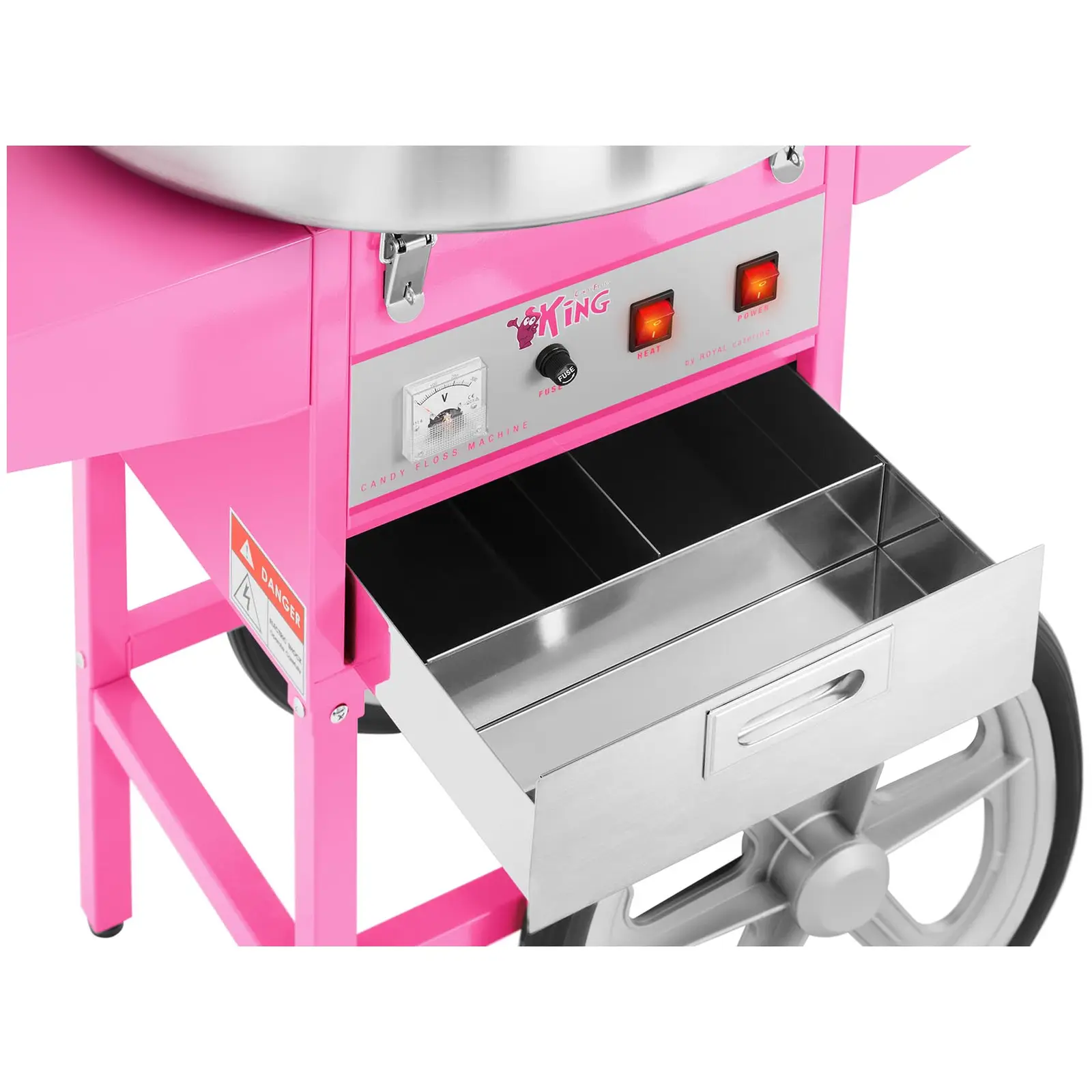 Candy Floss Machine Set with LED Cotton Candy Sticks - 52 cm - 1,200 W - Cart - Sneeze guard - 100 pcs.