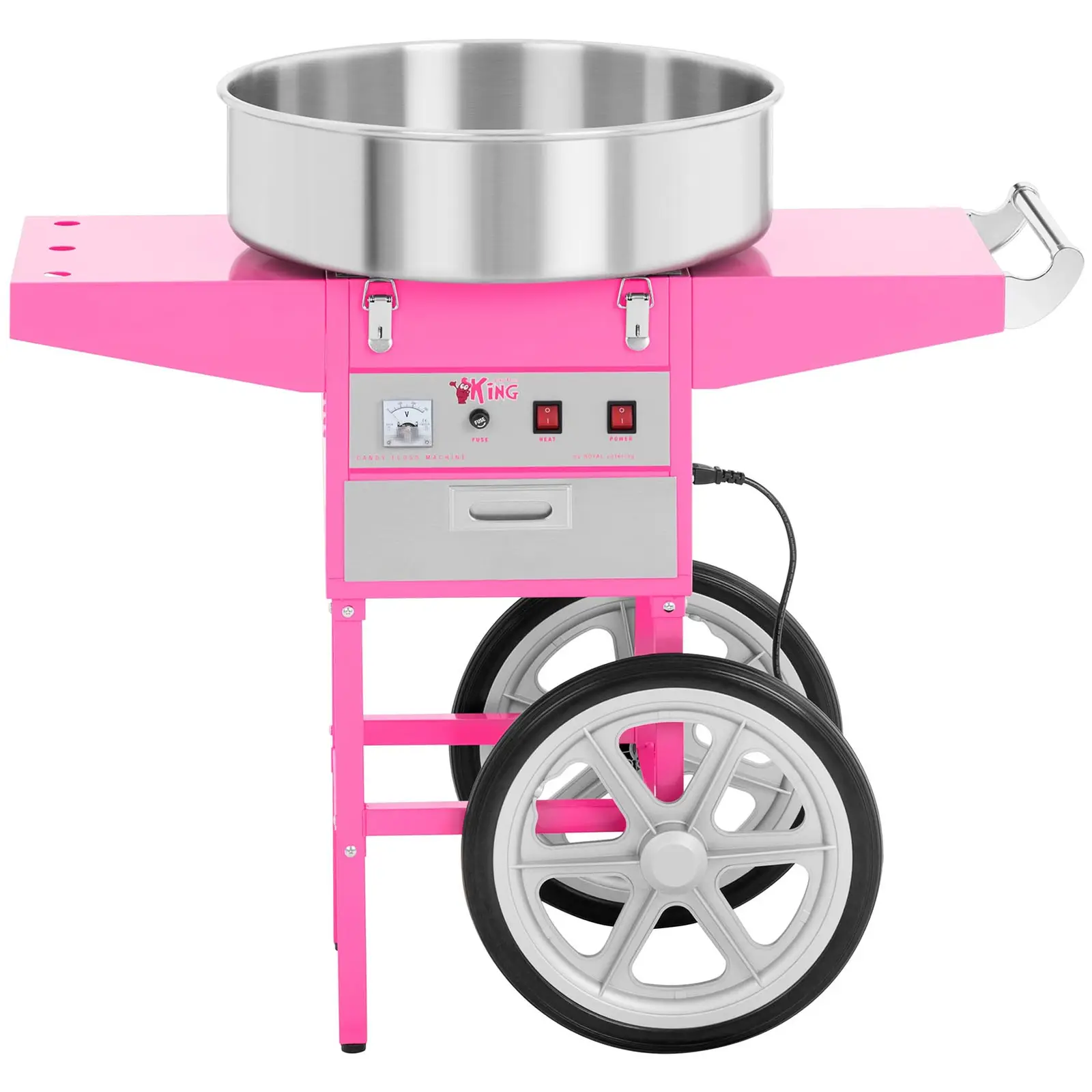 Candy Floss Machine Set with LED Cotton Candy Sticks - 52 cm - 1,200 W - Cart - Sneeze guard - 100 pcs.