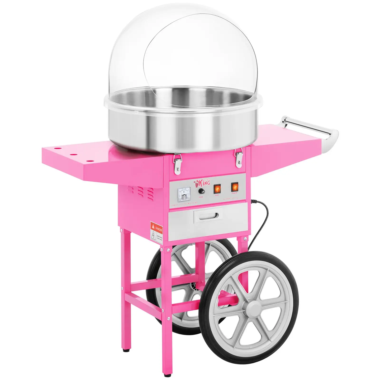 Machine barbe à papa - 100 bâtons - 52cm - 1200W - Chariot - Couvercle