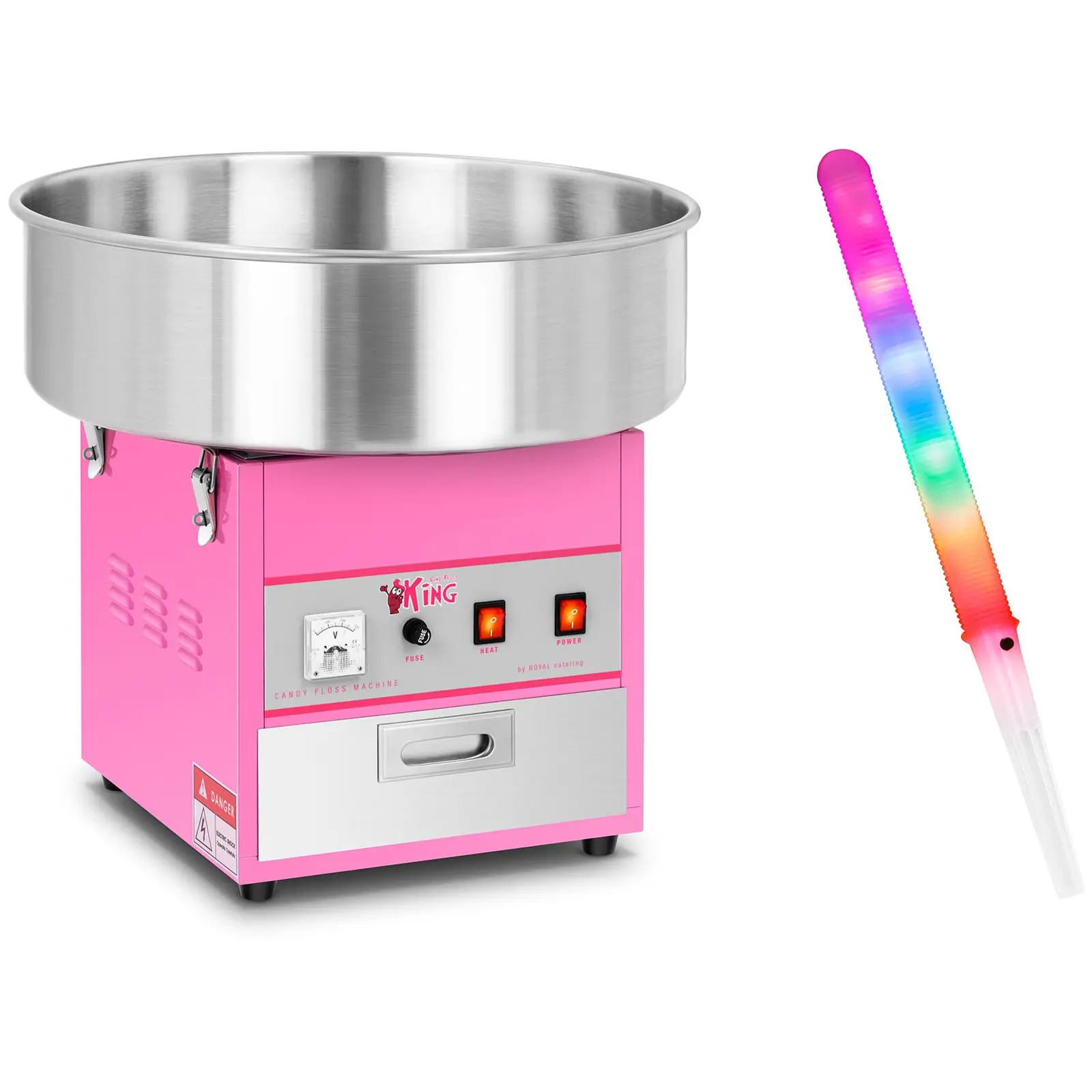 Candy Floss Machine Set with LED Cotton Candy Sticks - 52 cm - 1,200 W - 50 pcs.