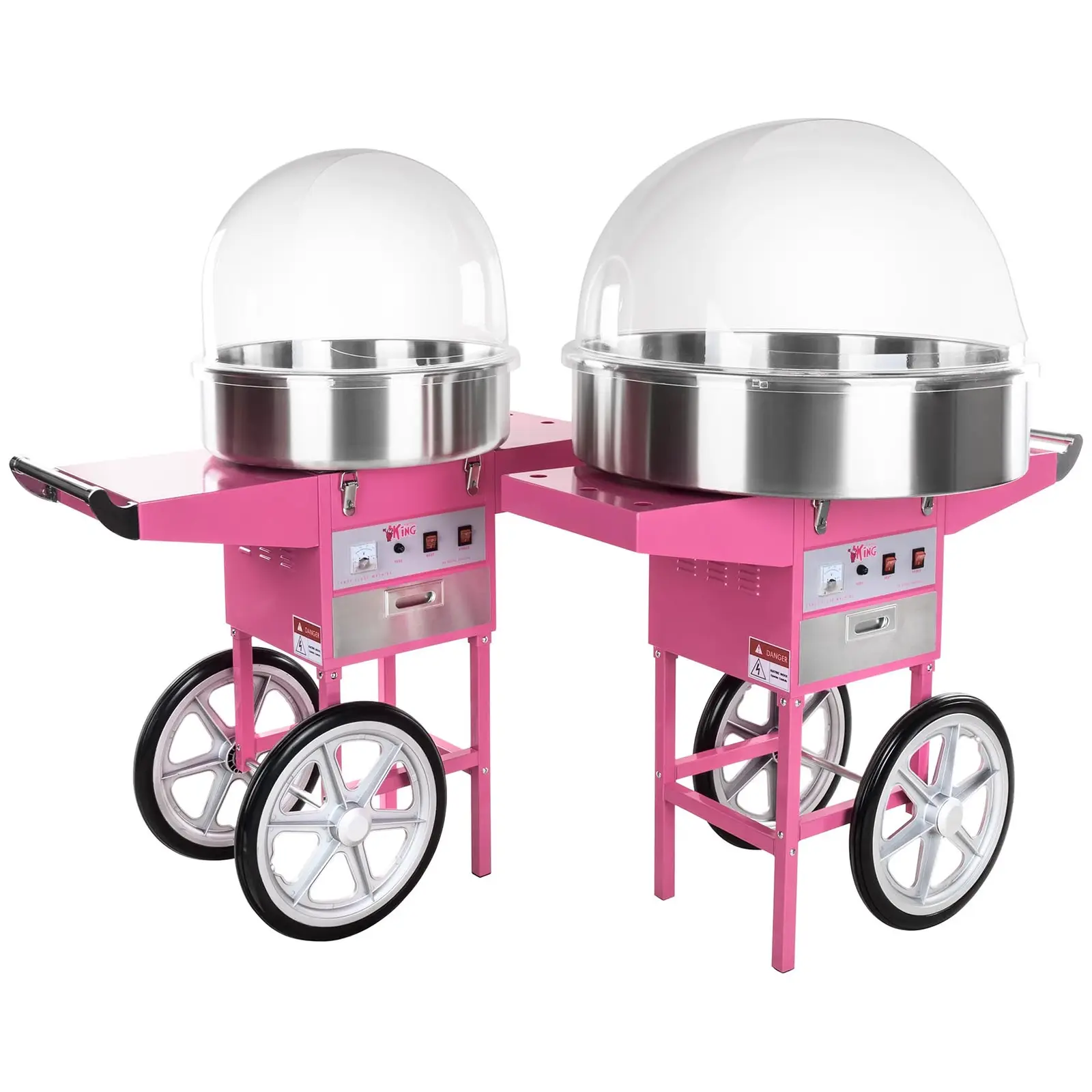 Stroj na cukrovou vatu v sadě s vozíkem a LED svítícími tyčinkami - 72 cm - 1 200 W - ochranný kryt - 100 ks (9)