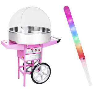 Candy Floss Machine Set with LED Cotton Candy Sticks - 72 cm - 1,200 W - Cart - Sneeze guard - 100 pcs.