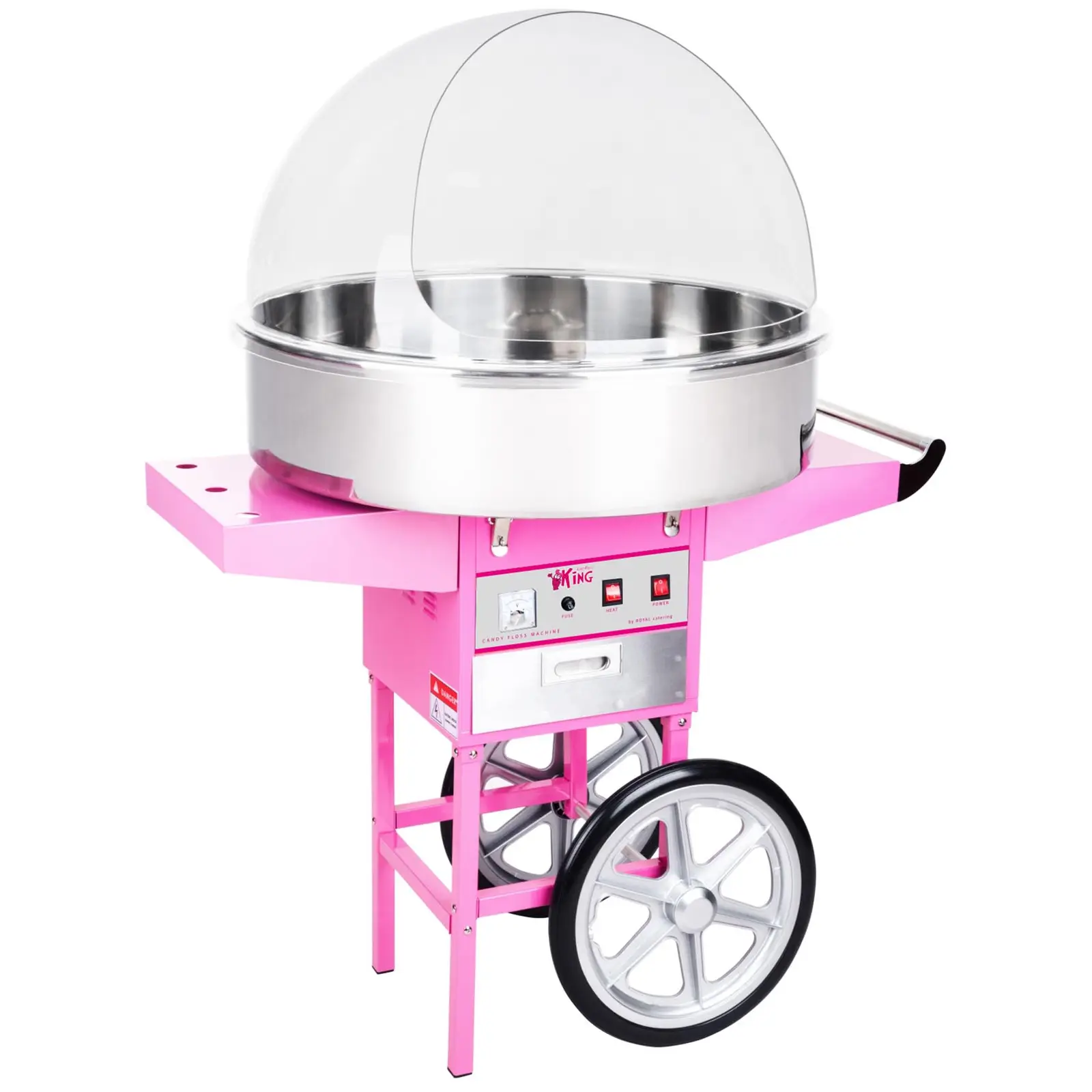 Stroj na cukrovou vatu v sadě s vozíkem a LED svítícími tyčinkami - 72 cm - 1 200 W - ochranný kryt - 100 ks