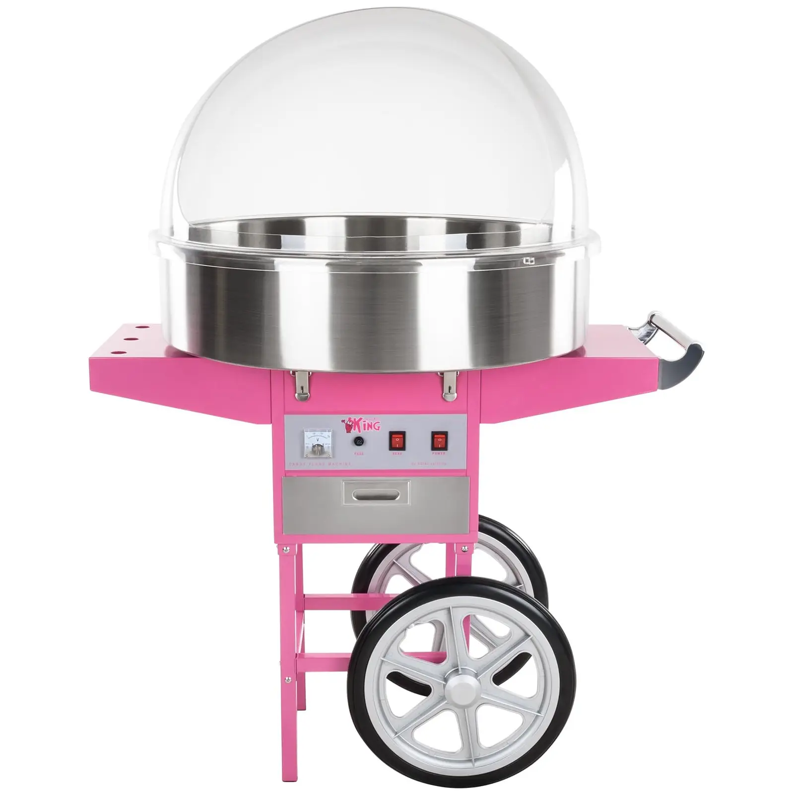 Stroj na cukrovou vatu v sadě s vozíkem a LED svítícími tyčinkami - 72 cm - 1 200 W - ochranný kryt - 100 ks (5)