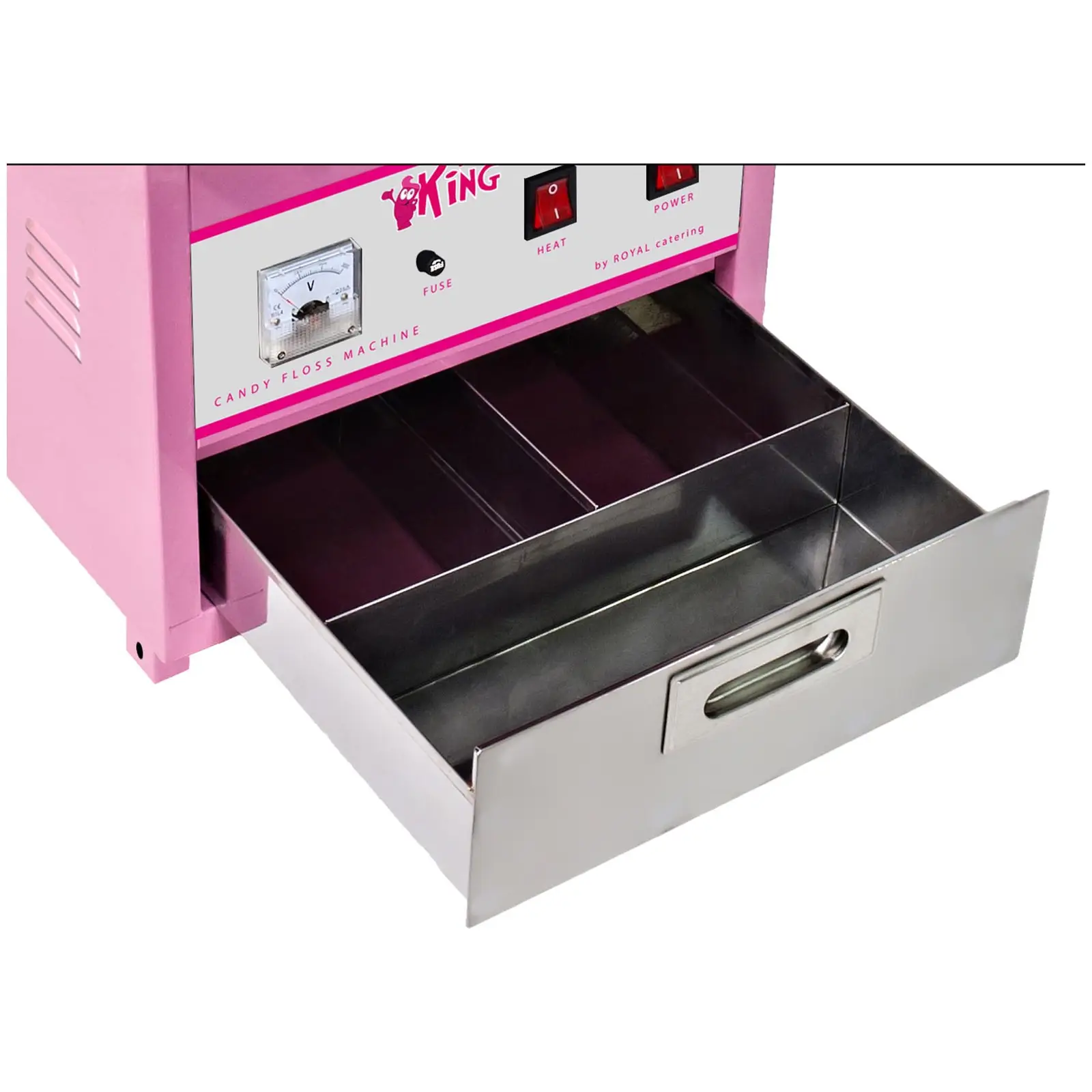 Stroj na cukrovou vatu v sadě s vozíkem a LED svítícími tyčinkami - 72 cm - 1 200 W - ochranný kryt - 100 ks (7)