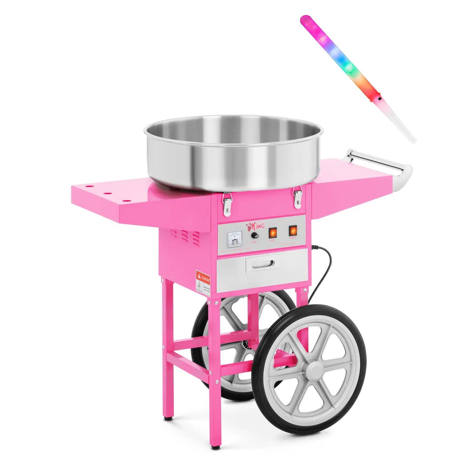 Candy Floss Machine Set with LED Cotton Candy Sticks - 52 cm - 1,200 W - Cart - 100 pcs.