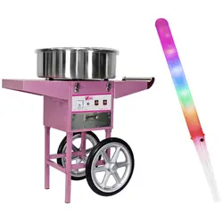 Candy Floss Machine Set with LED Cotton Candy Sticks - 52 cm - 1,200 W - Cart - 100 pcs.