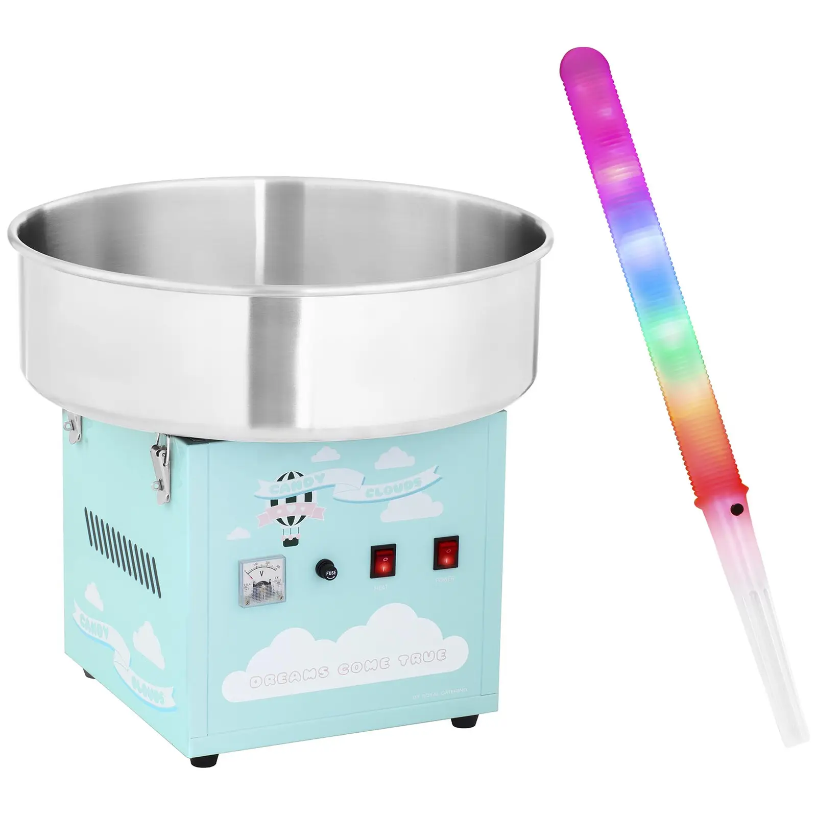 Zuckerwattemaschine mit Zuckerwattestäbchen LED - 52 cm - 1.200 W - 50 Stk. - türkis