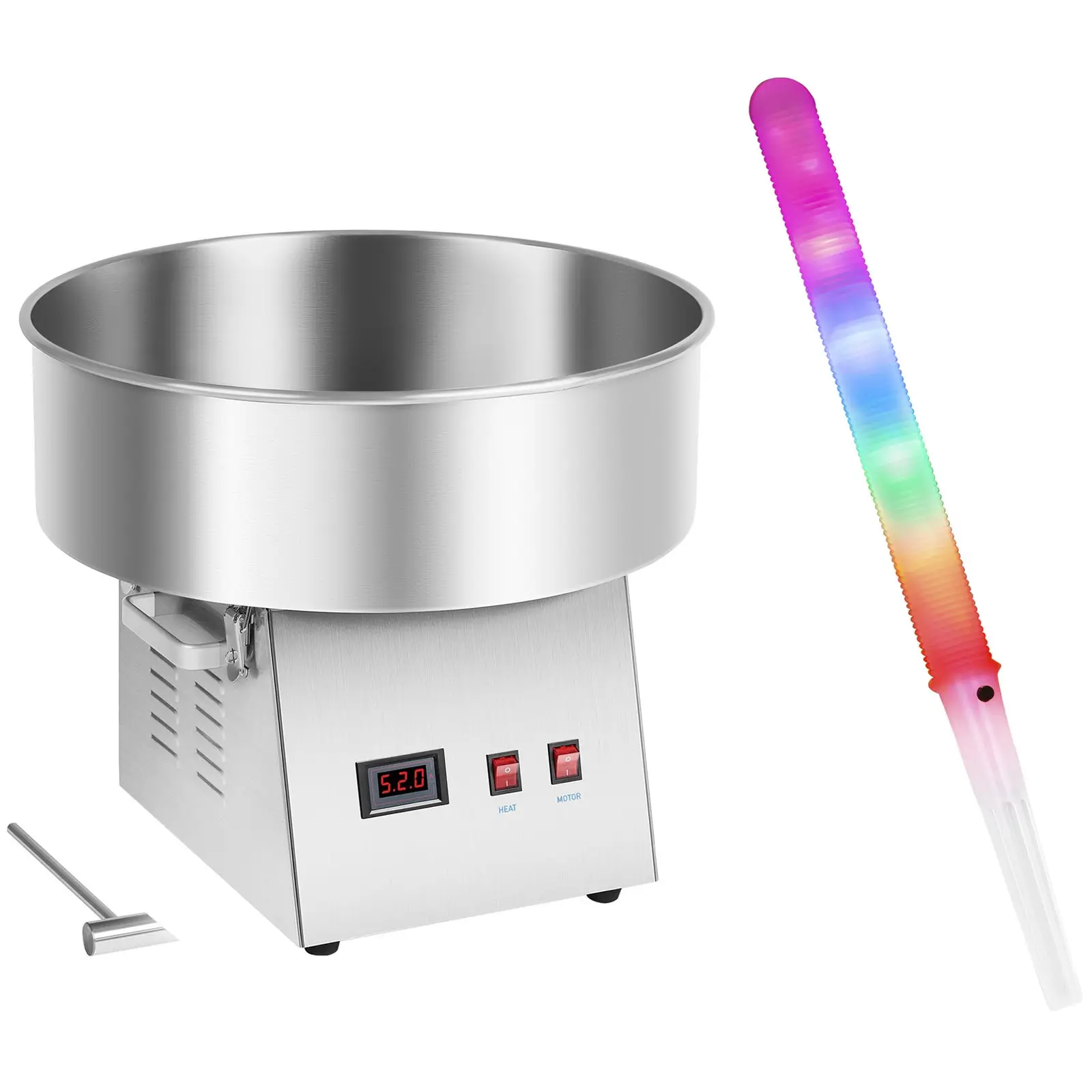 Candy Floss Machine Set with LED Cotton Candy Sticks - 52 cm - 1,030 W - Stainless steel - 50 pcs.