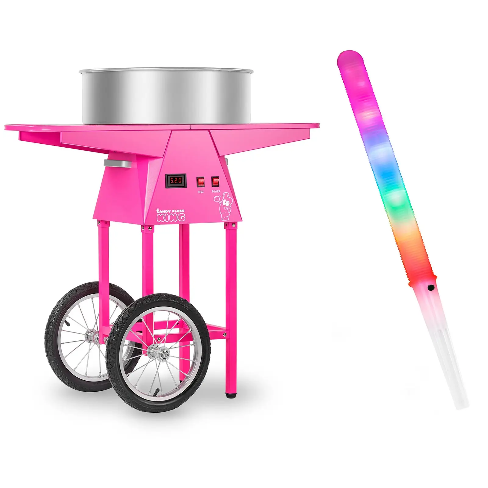 Suikerspinmachine set met suikerspin LED sticks en onderstel - 52 cm - 1.030 W