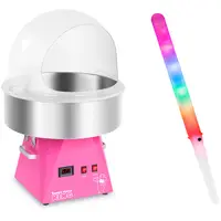Stroj na cukrovou vatu v sadě s LED svítícími tyčinkami - ochranný kryt - 52 cm - 1 030 W - růžový