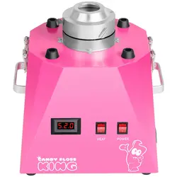 Macchina per zucchero filato Set con bastoncini LED e cupola paraschizzi - 52 cm - 1.030 W - rosa