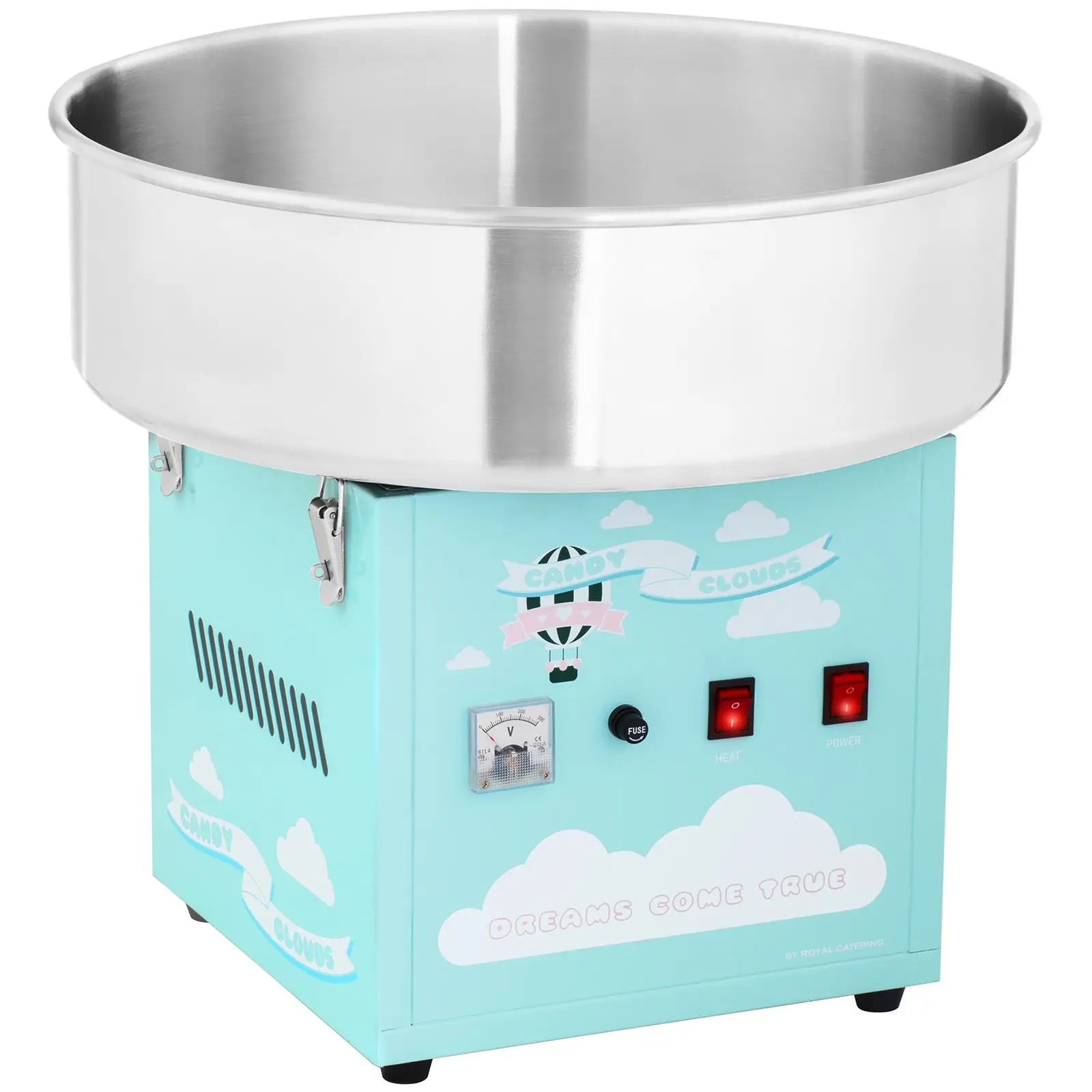 Candy Floss Machine Set with LED Cotton Candy Sticks - sneeze guard - 52 cm - 1,200 watts - turquoise