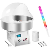 Candy Floss Machine Set with LED Cotton Candy Sticks - sneeze guard - stabiliser net - 62 cm - 1,500 W