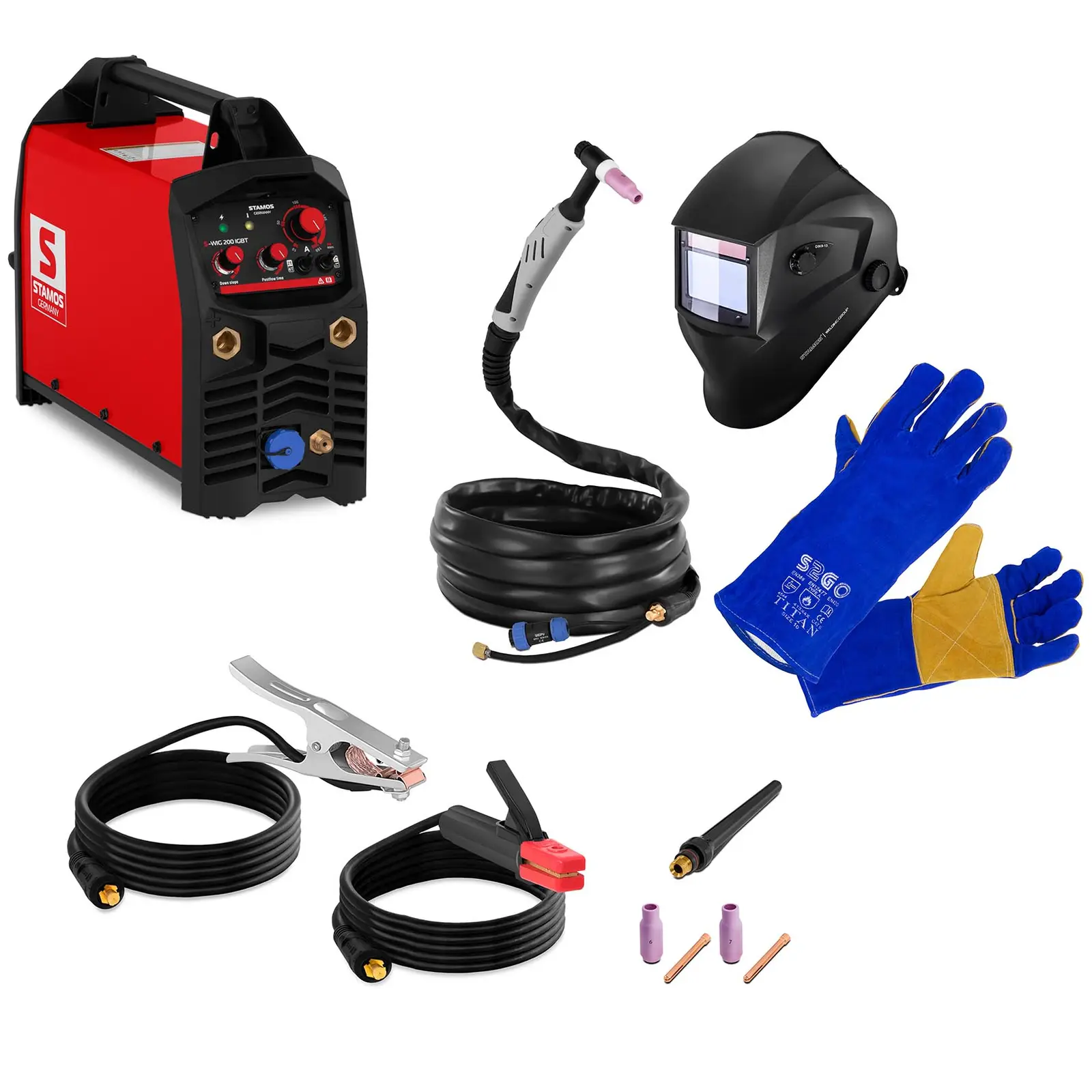 TIG Welder Set - 200 A - IGBT + welding helmet LEGEND + welding gloves