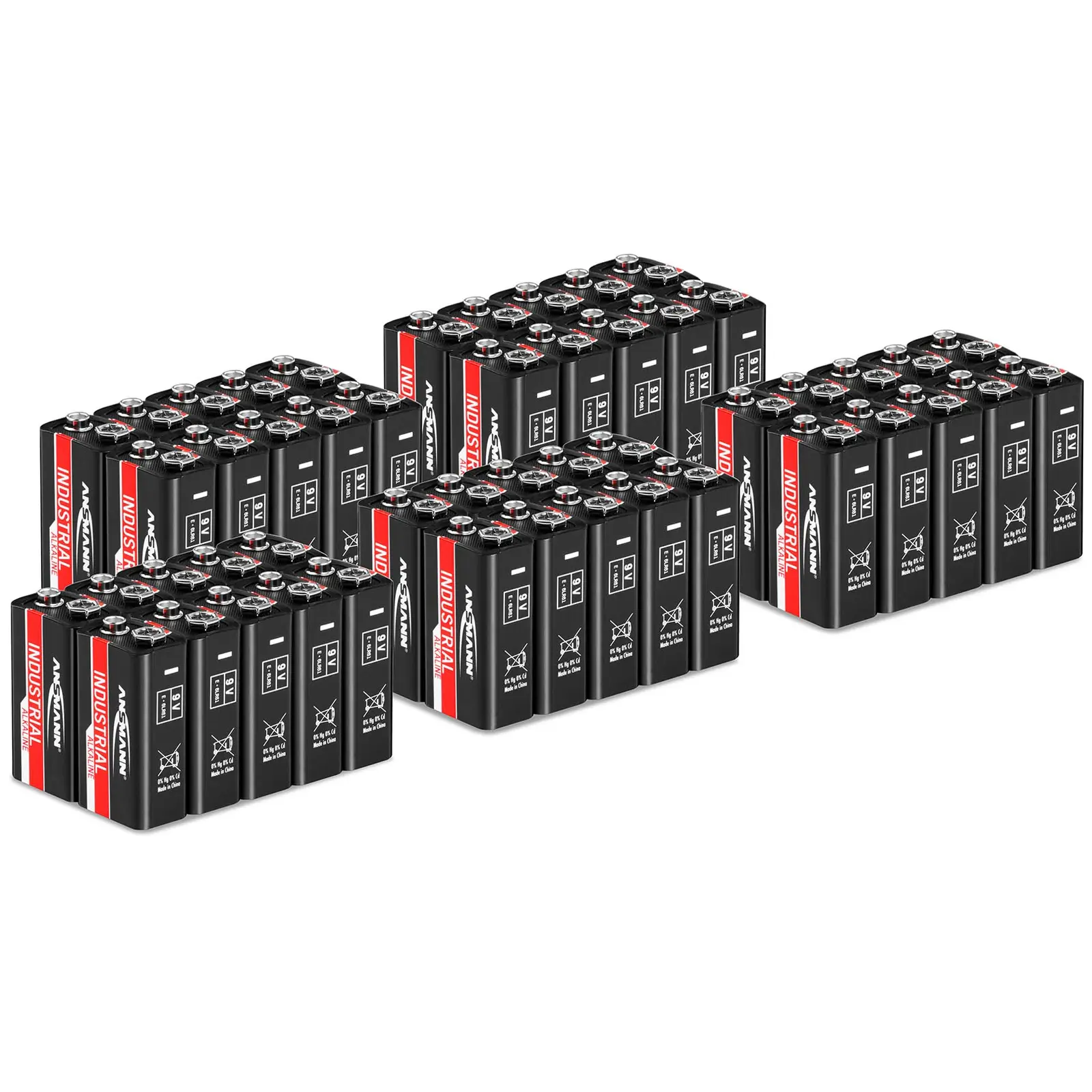 Levně Výhodné balení 50 ks alkalické baterie INDUSTRIAL blokové 6LR61 9 V - Ansmann