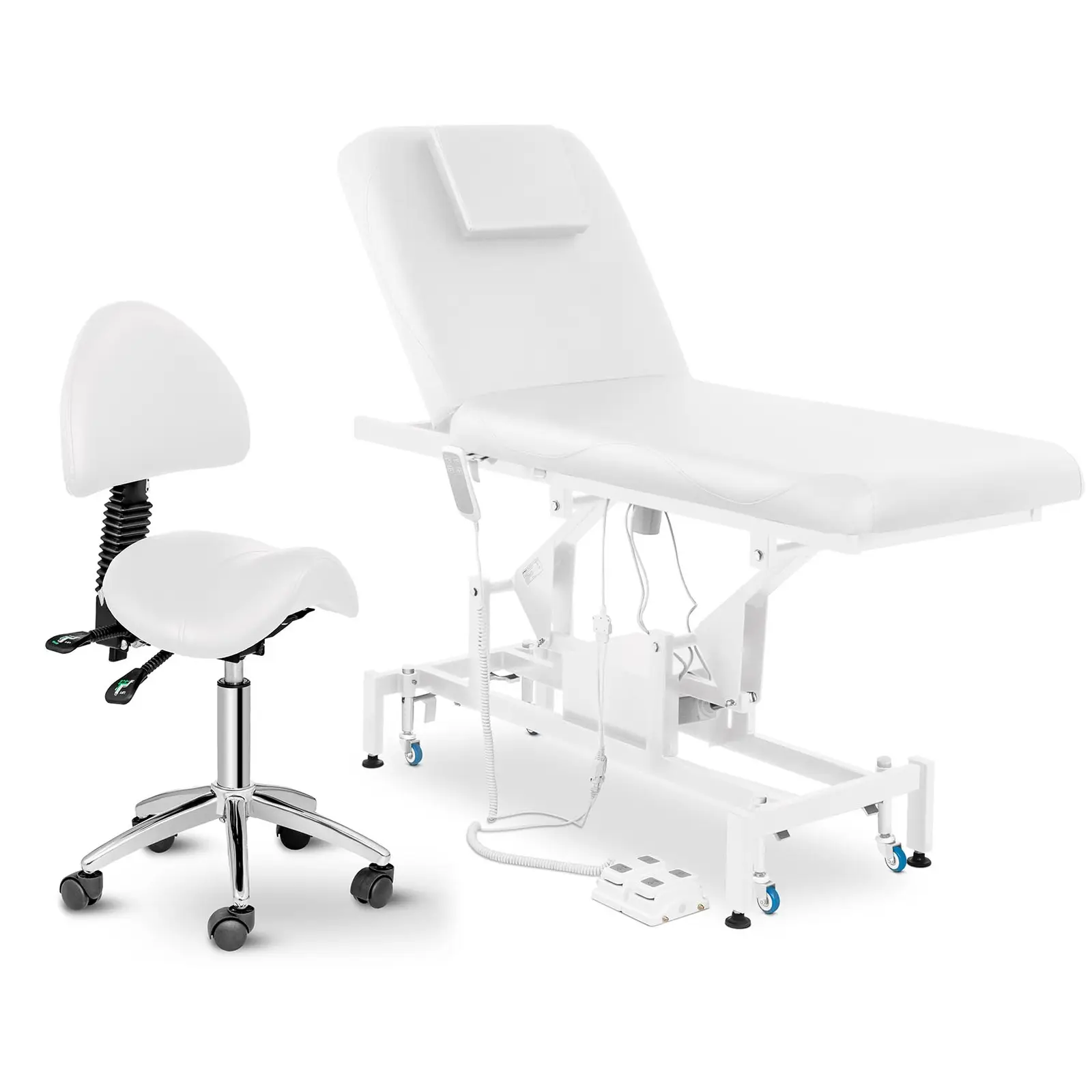 Kit table de massage électrique + Siège-selle avec dossier - 2 moteurs - pédale