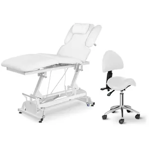 Zestaw Łóżko do masażu elektryczne Physa Nantes White + Krzesło siodłowe Berlin z oparciem - białe