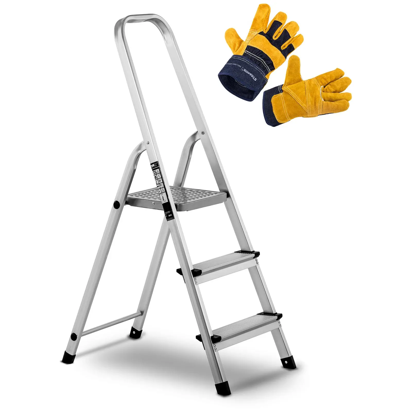 Aluminium Step Ladder with Work Gloves - 3 steps