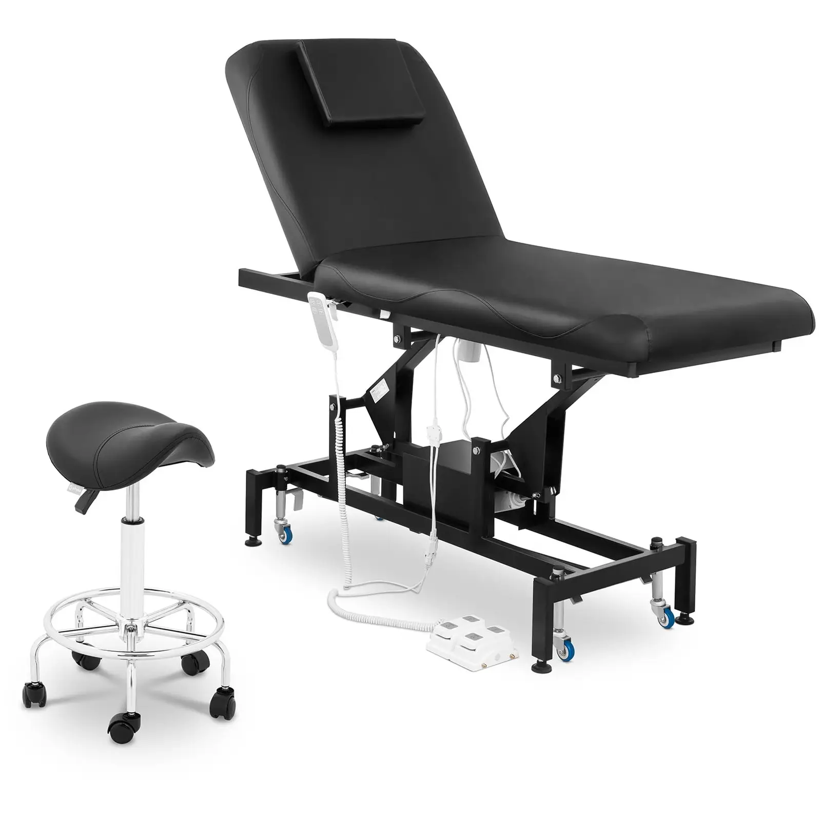 Conjunto Cama de massagem Physa Lyon Black + Banco de estética Frankfurt - preto