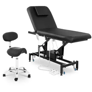 Elektrisk massagebänk Physa Lyon Black + svart sadelstol med ryggstöd Hamburg - Set
