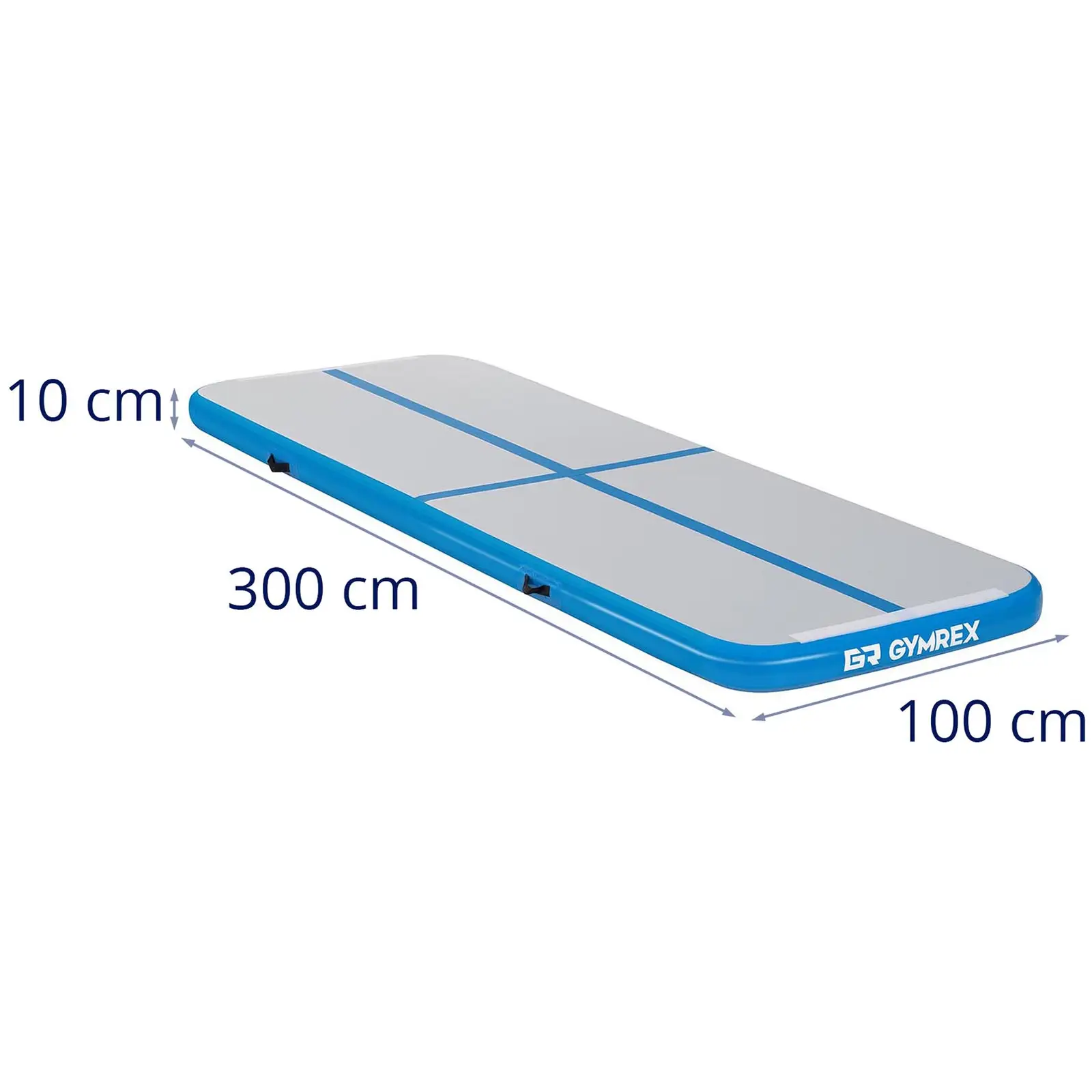 Set Aufblasbare Turnmatte inklusive Luftpumpe - 300 x 100 x 10 cm - 150 kg - blau/grau