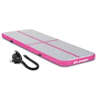 Set: Opblaasbare gymmat met elektrische luchtpomp - 300 x 100 x 10 cm - 150 kg - roze / grijs