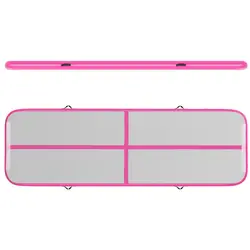 Uppblåsbar gymnastikmatta med elektrisk luftpump - 300 x 100 x 10 cm - 150 kg - rosa / grå