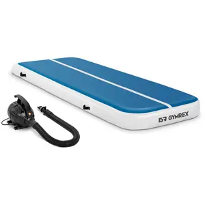 Set Inflatable Gym Mat with Electric Air Pump - 300 x 100 x 20 cm - 150 kg - blue/white