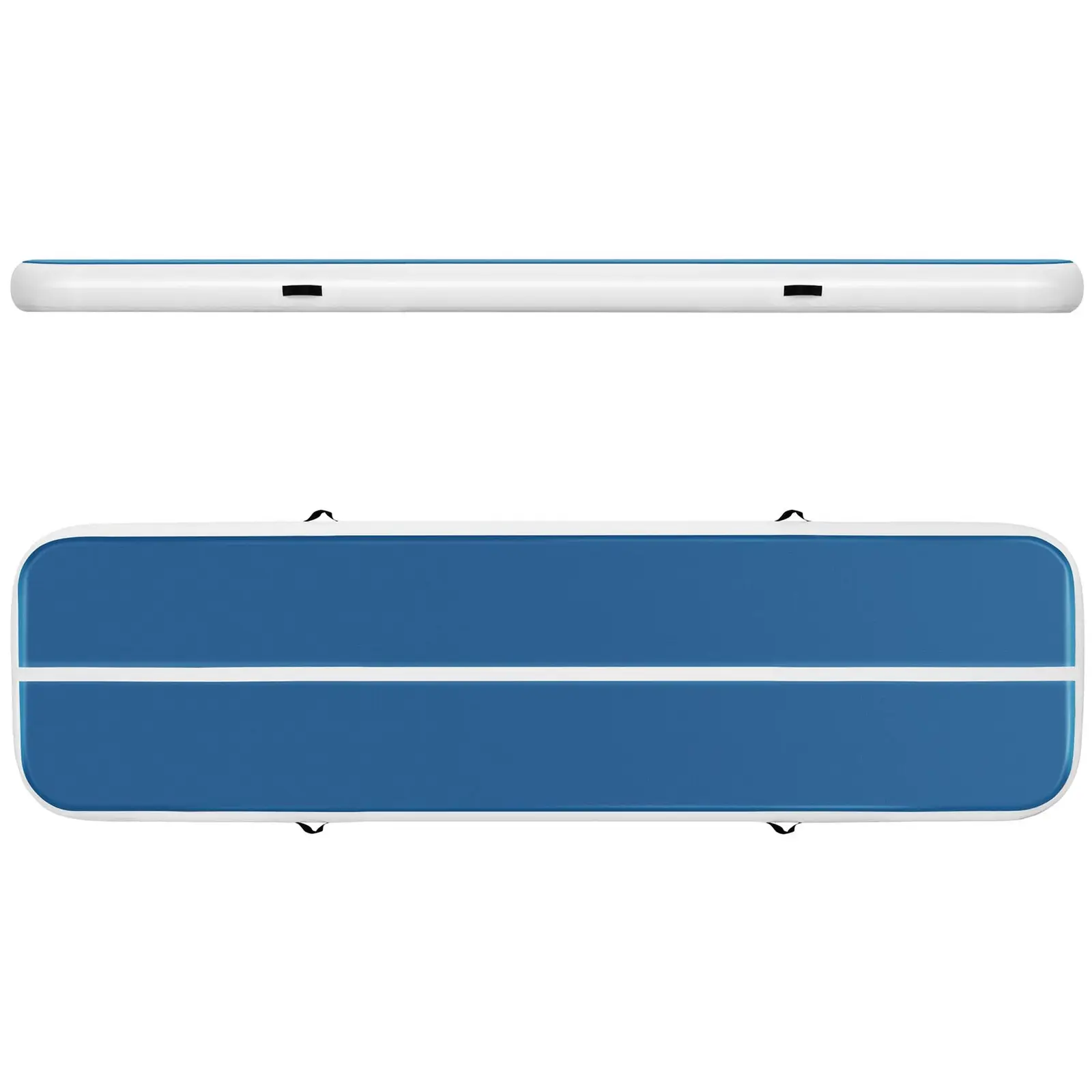 Uppblåsbar gymnastikmatta med elektrisk luftpump - 400 x 100 x 20 cm - 200 kg - blå / vit