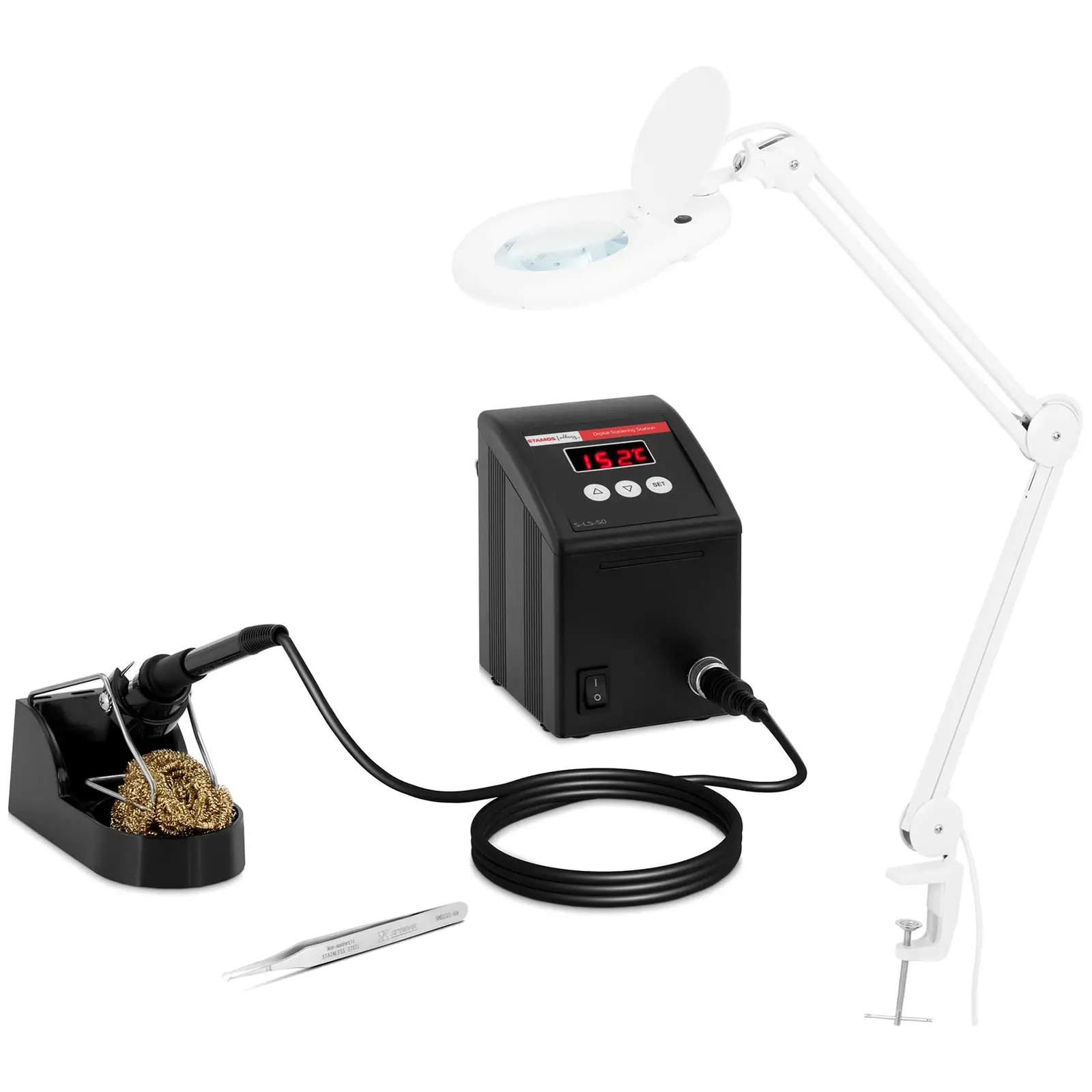 Soldering Station Set with Magnifying Lamp - digital - 100 W - LED