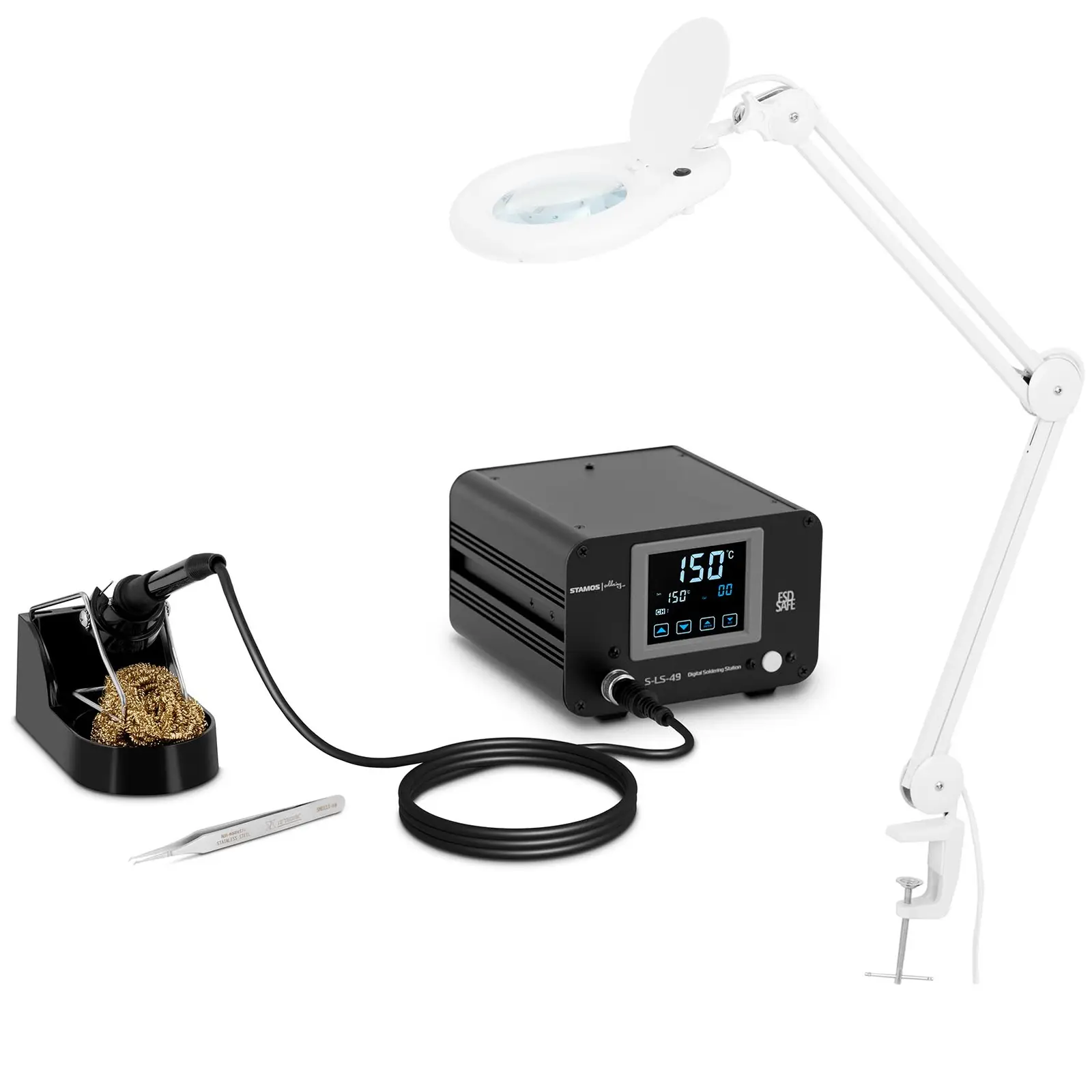 Set digital lödstation med LED-förstoringslampa - 100 W - LCD-Touch