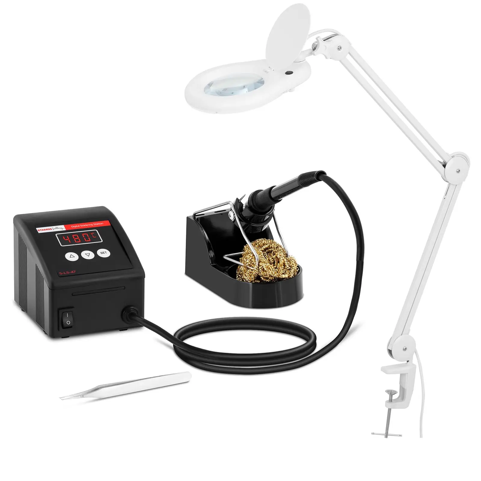 Pájecí stanice a lampa s lupou sada digitální 80 W LED - Stamos Soldering