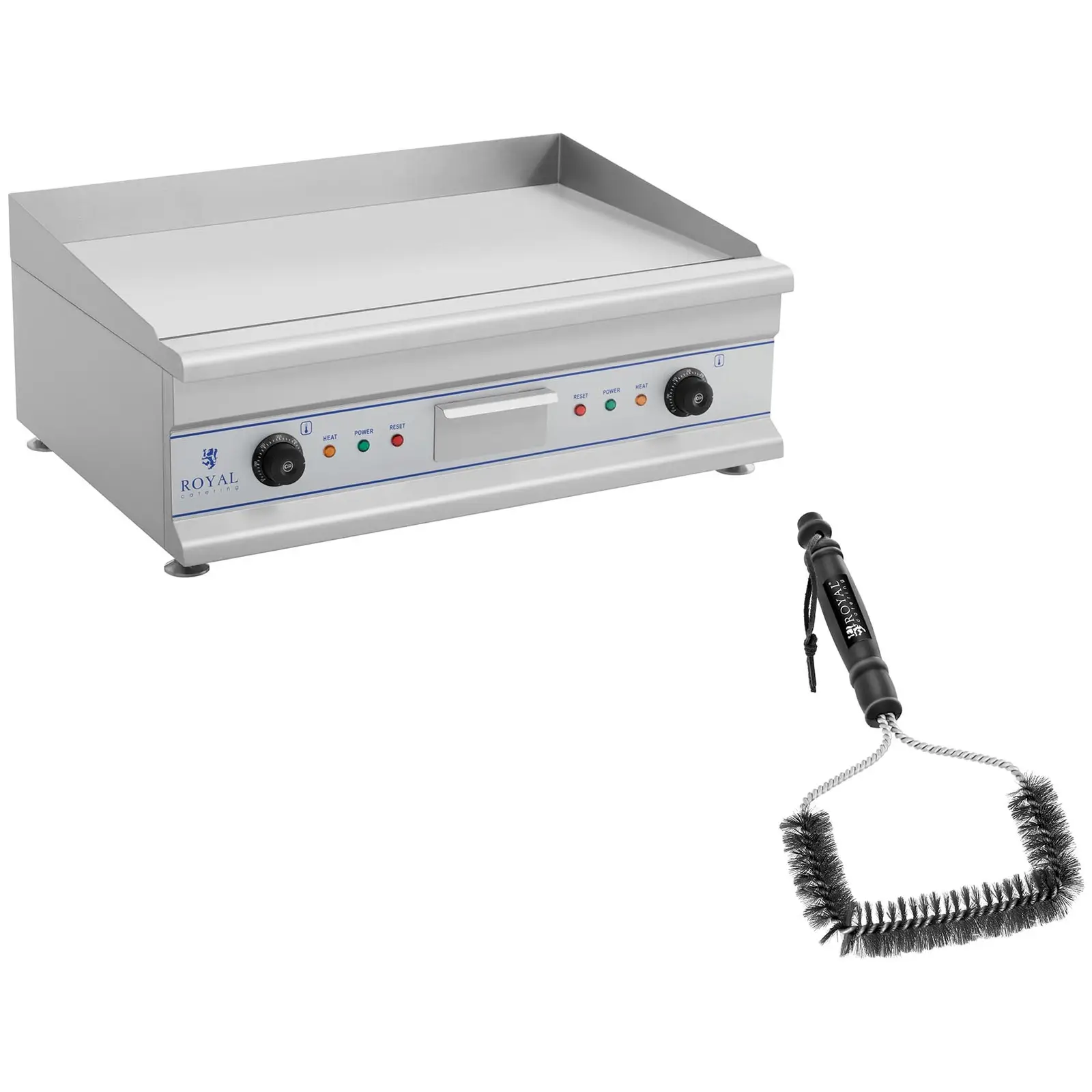 Dobbel elektrisk flatgrill sett med grillbørste - 75 cm - glatt - 2 x 3,200 W