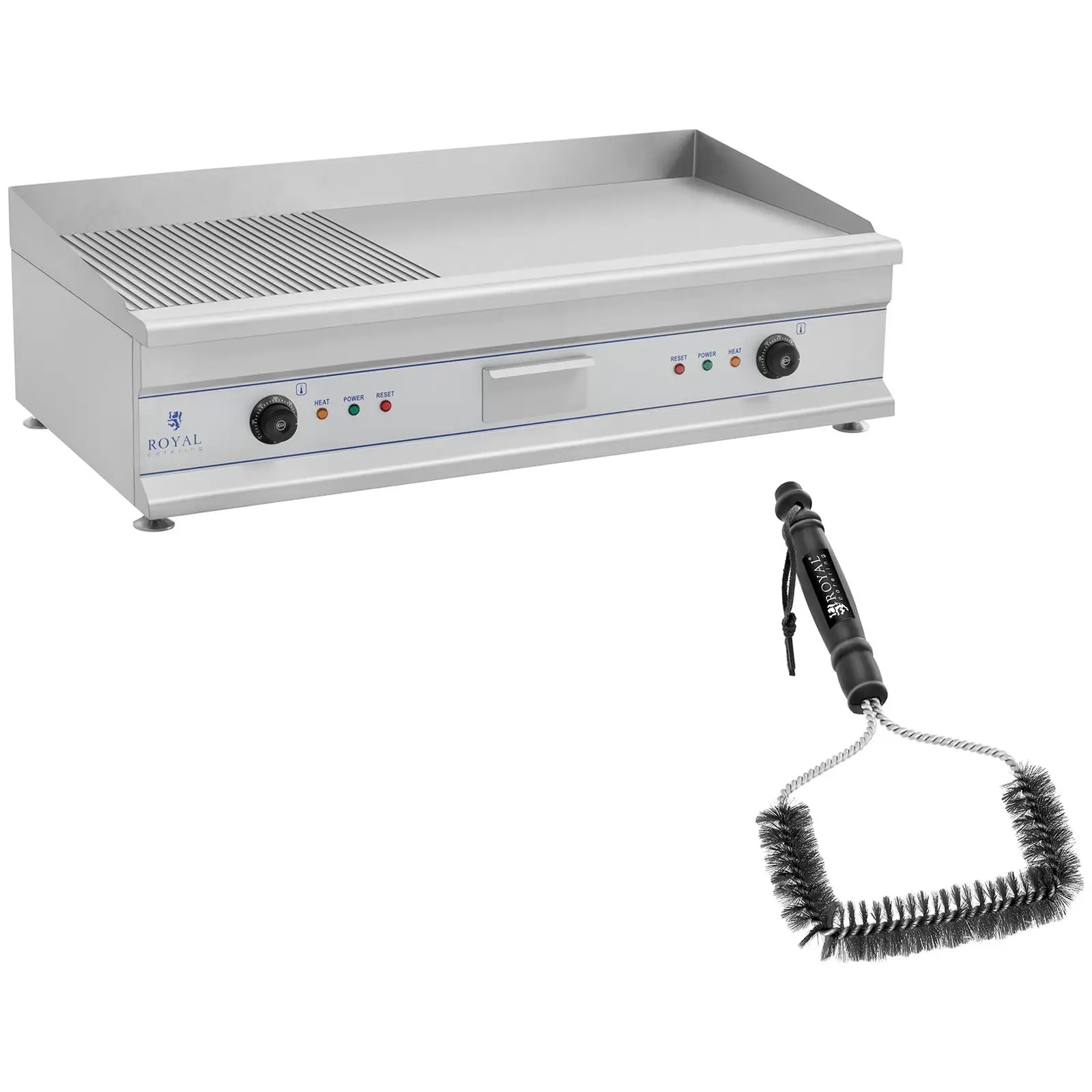 Double Electric Griddle Set with Grill Brush - 100 cm - ribbed/smooth - 2 x 3200 W