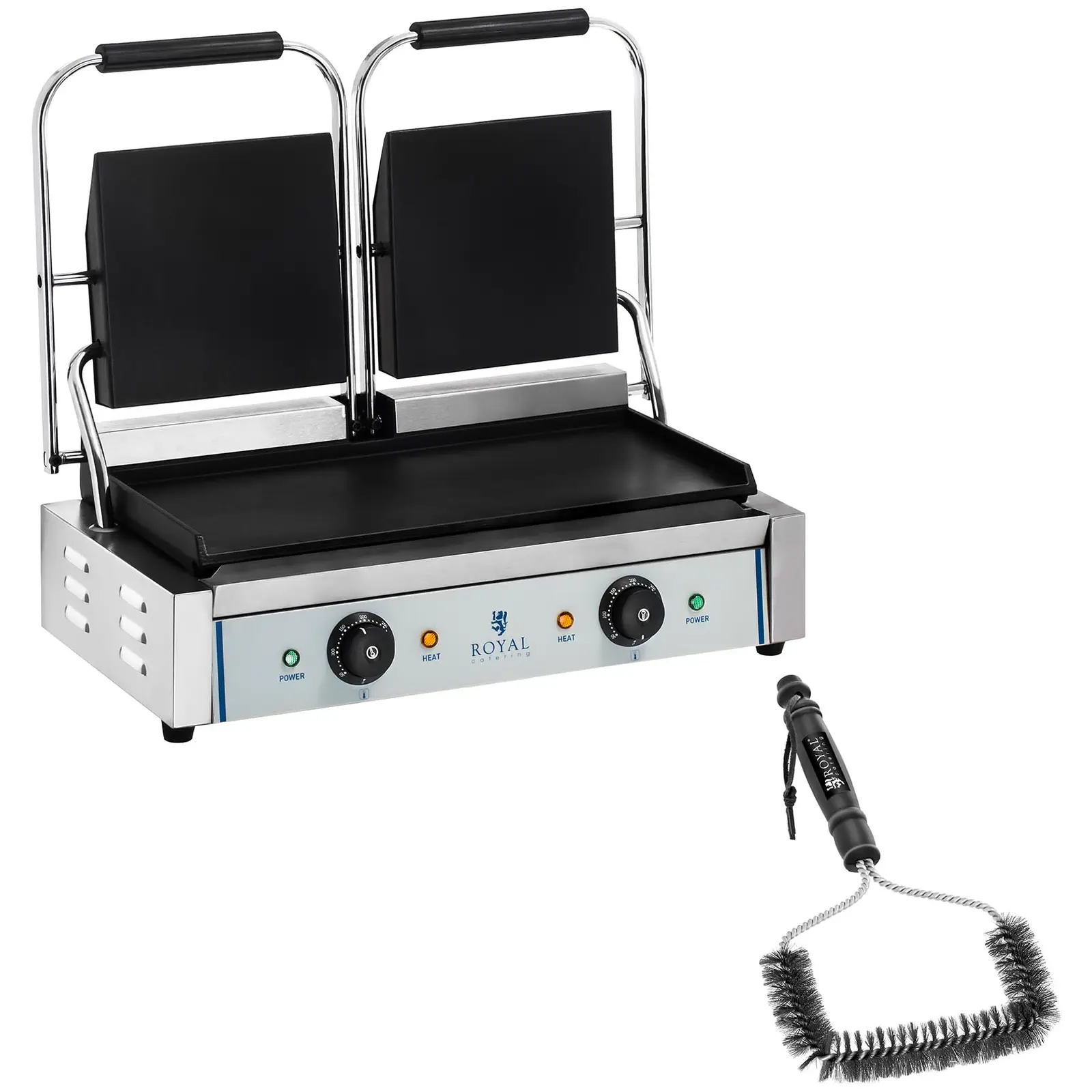 Dubbele Contactgrill en grillborstelset - glad - 2 x 1,800 W