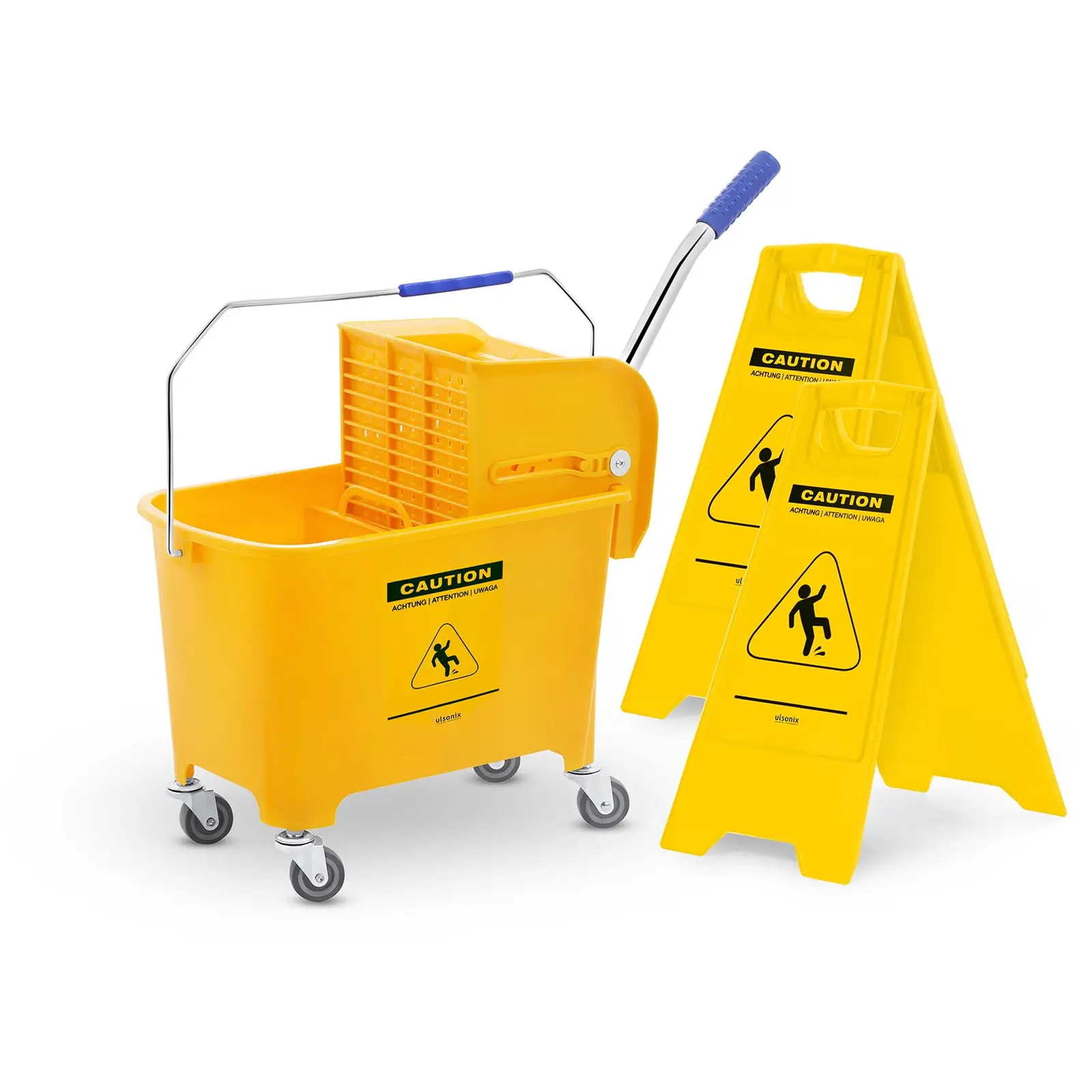 Mop Bucket Set with Wringer and 2 Wet Floor Signs - 20 L