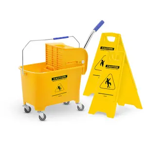 Mop Bucket Set with Wringer and 2 Wet Floor Signs - 20 L