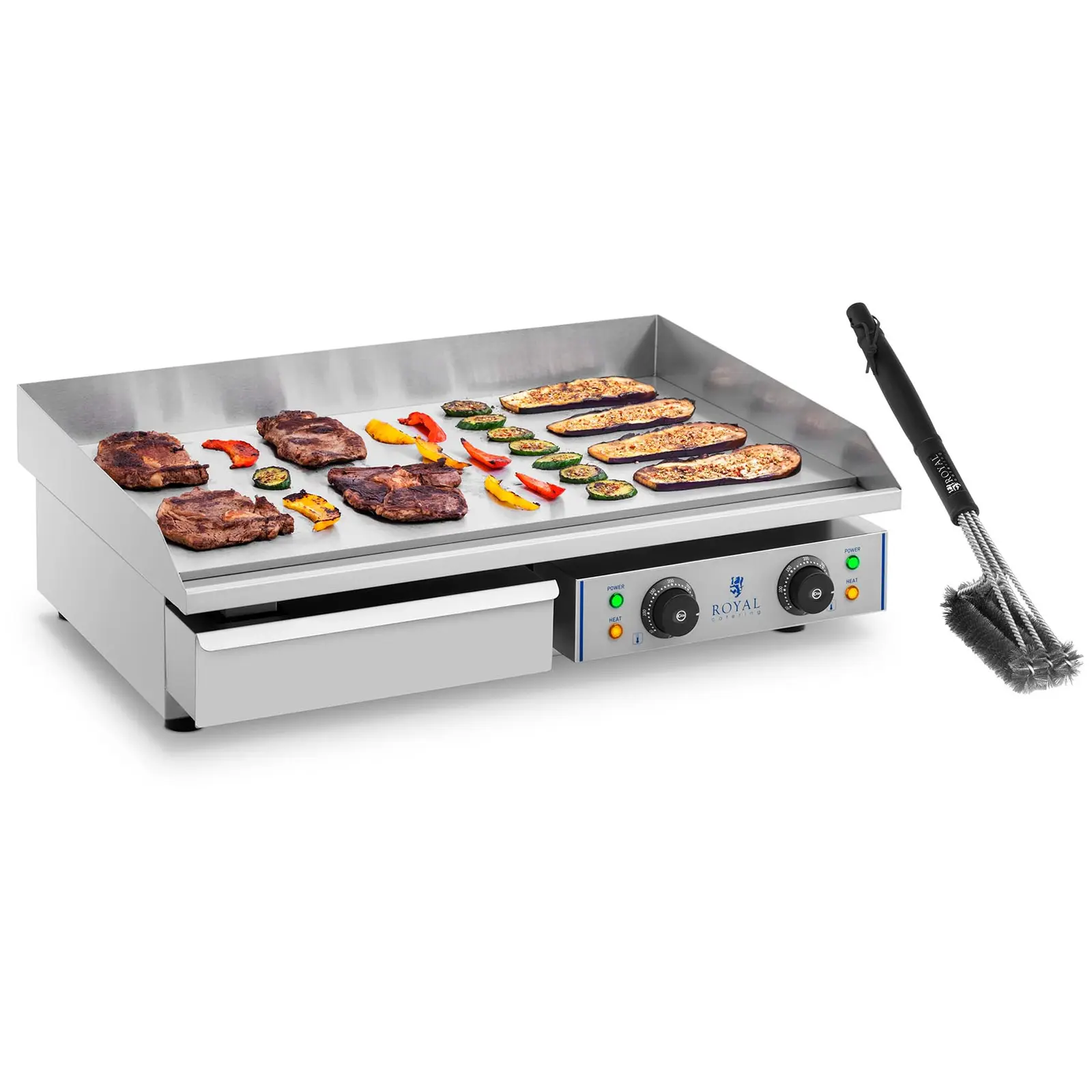 Double Electric Griddle Set with 3-Sided Grill Brush - 72.5 cm - smooth - 2 x 2,200 W