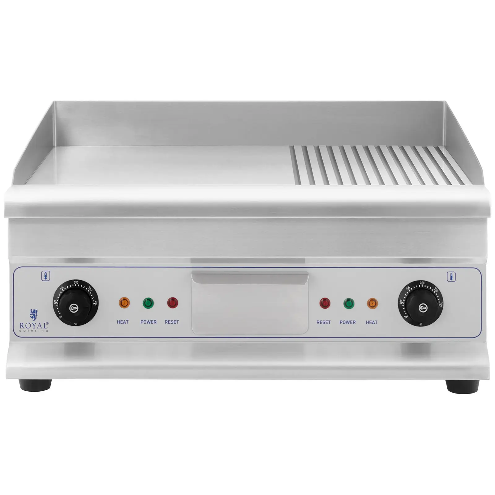 Dobbel elektrisk flatgrill - sett med 3-delt grillbørste - 60 cm - glatt/riflet - stål - 2 x 3,200 W