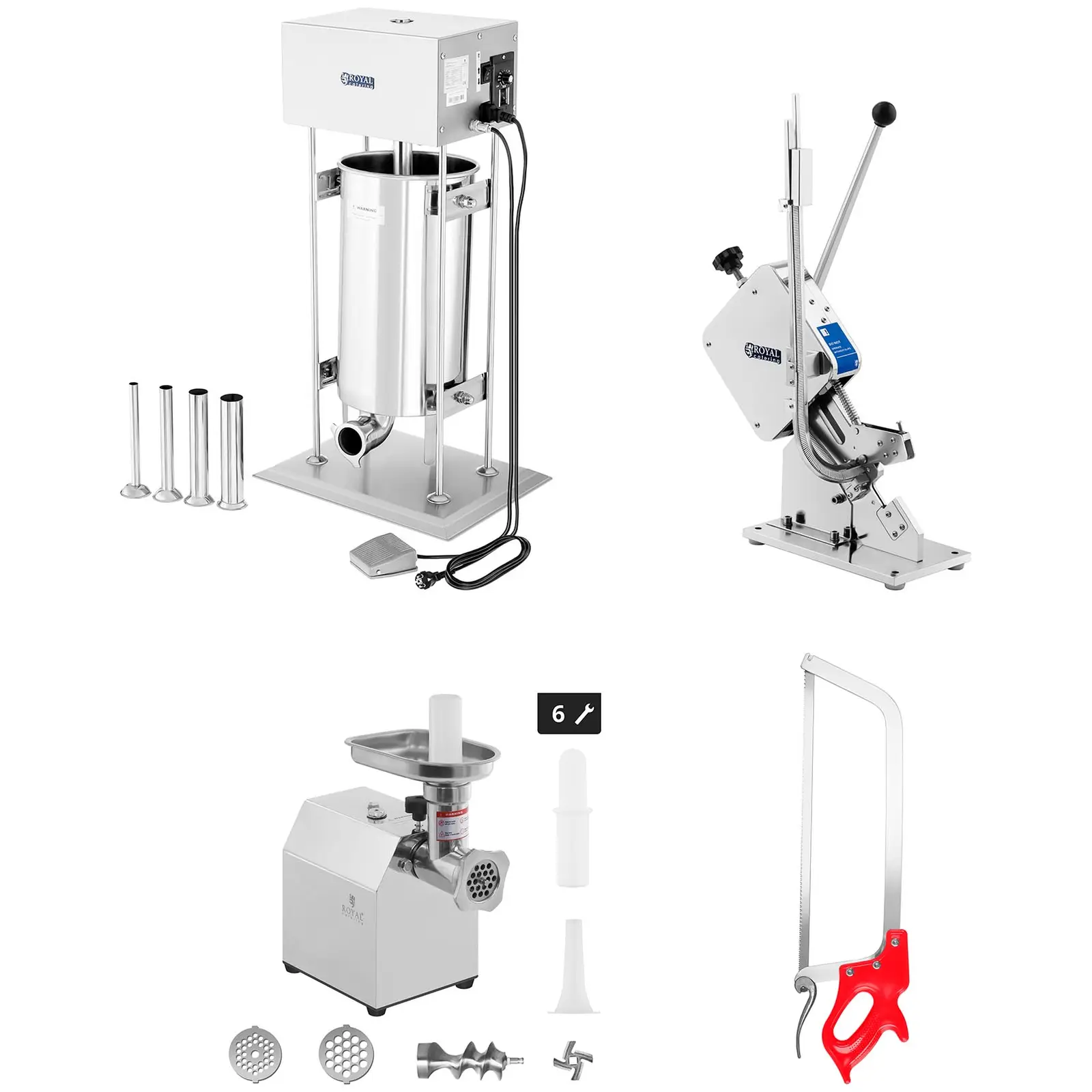 Pølsestopper - sæt inkl. kødhakker, pølseklipper og knoglesav - 15 l - 70 kg/t